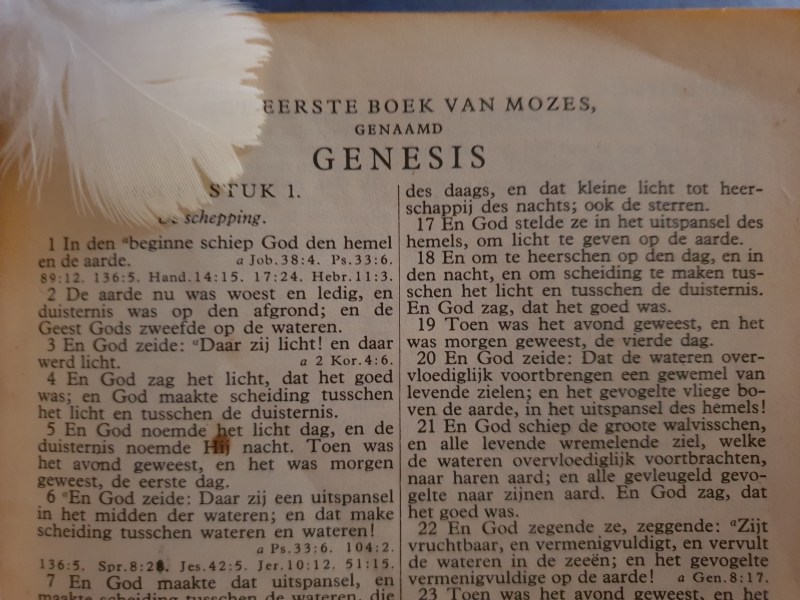 White Feather on old Bible page